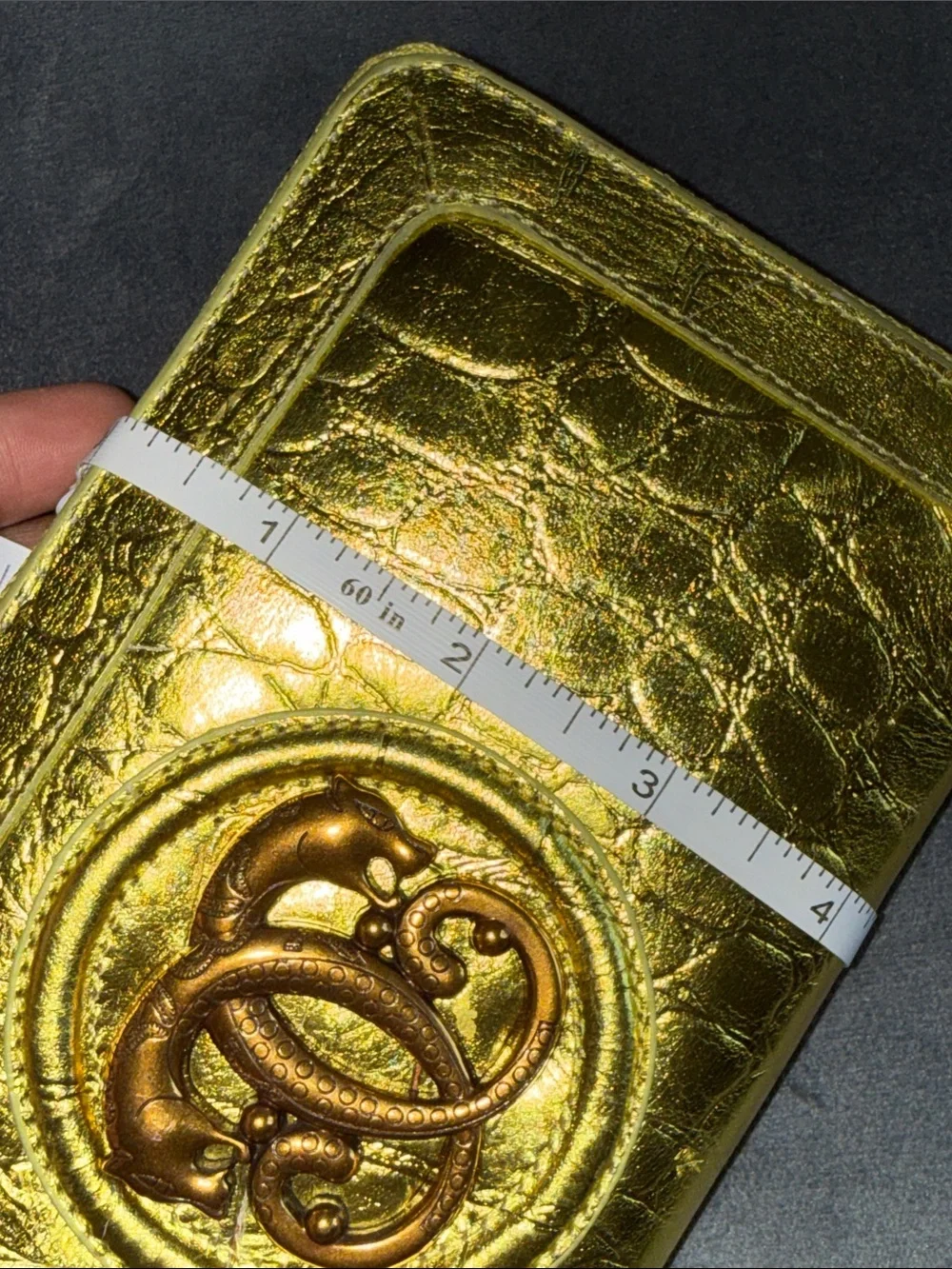 Sharif Metallic Croc-Embossed Zip Wallet - shimary green Gold